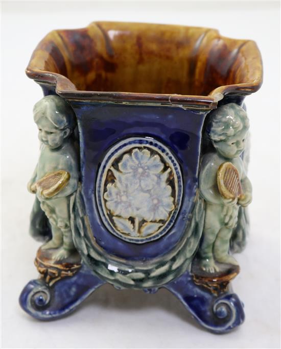 George Tinworth for Doulton Lambeth. An unusual flower pot, 12.5cm, restorations